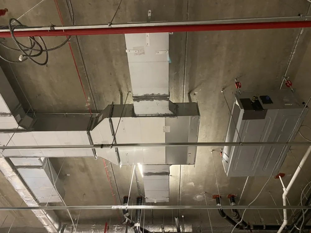 Installed overhead ductwork in a commercial space